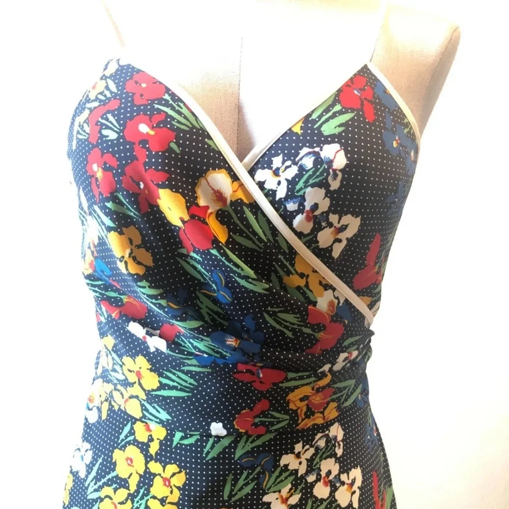 TORY BURCH Blue Floral Grotto Wrap Dress US 6